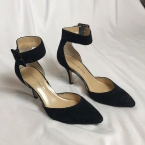 Ankle strap black suede high heel shoes